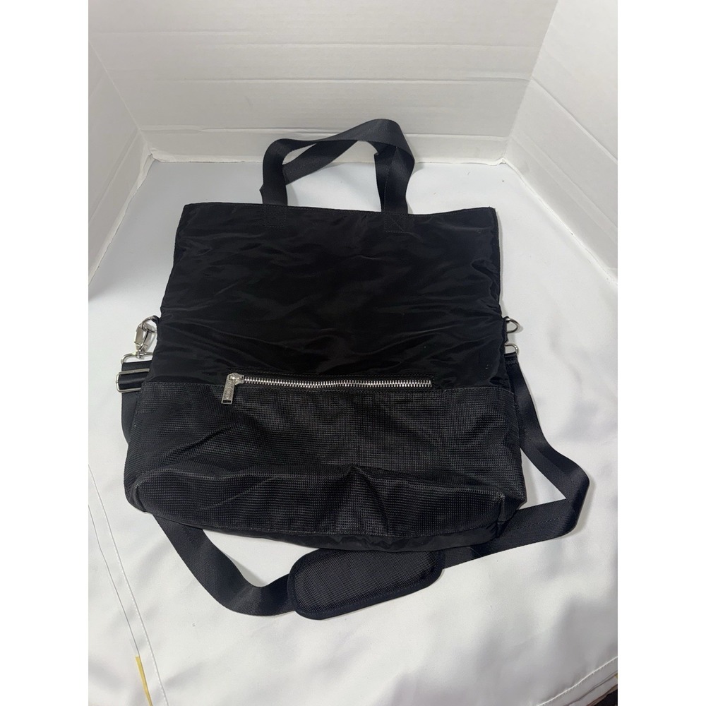 Athleta Tote Black and pink satin interior Silver tone zippers vintage style